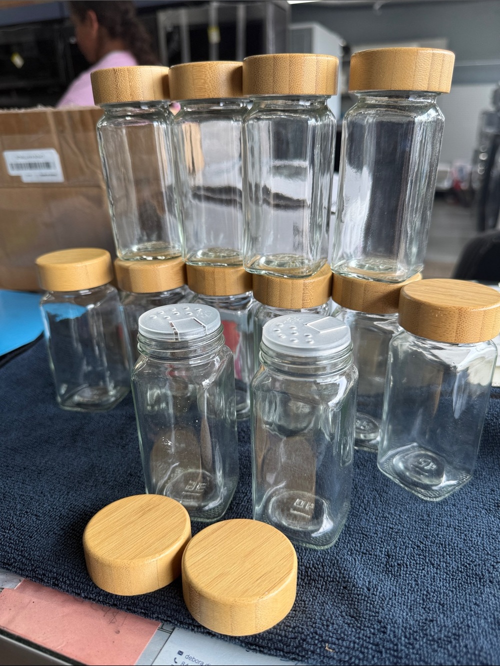 Clear Glass Spice Jars with Bamboo Lids - Set of 12